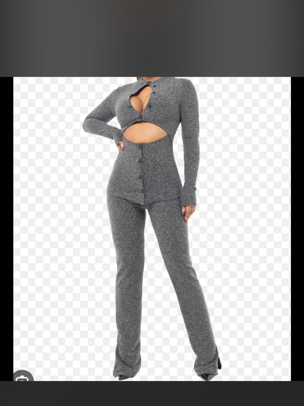 Cutout Button-Front Gray Knit Jumpsuit